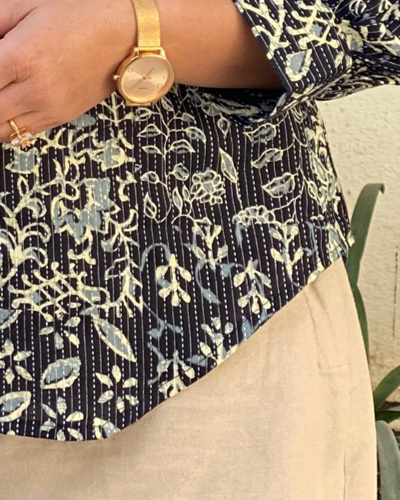 Kantha Work block printed shirt