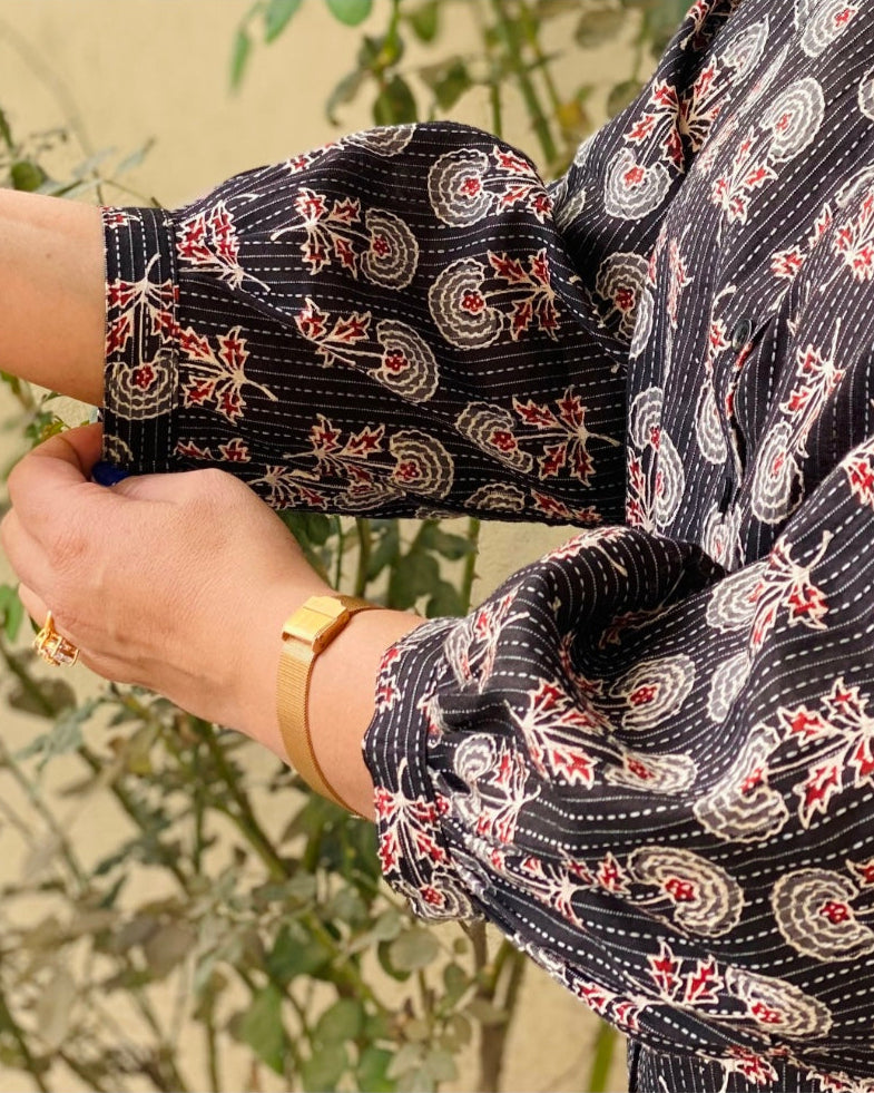 Kantha Work Block Printed shirt
