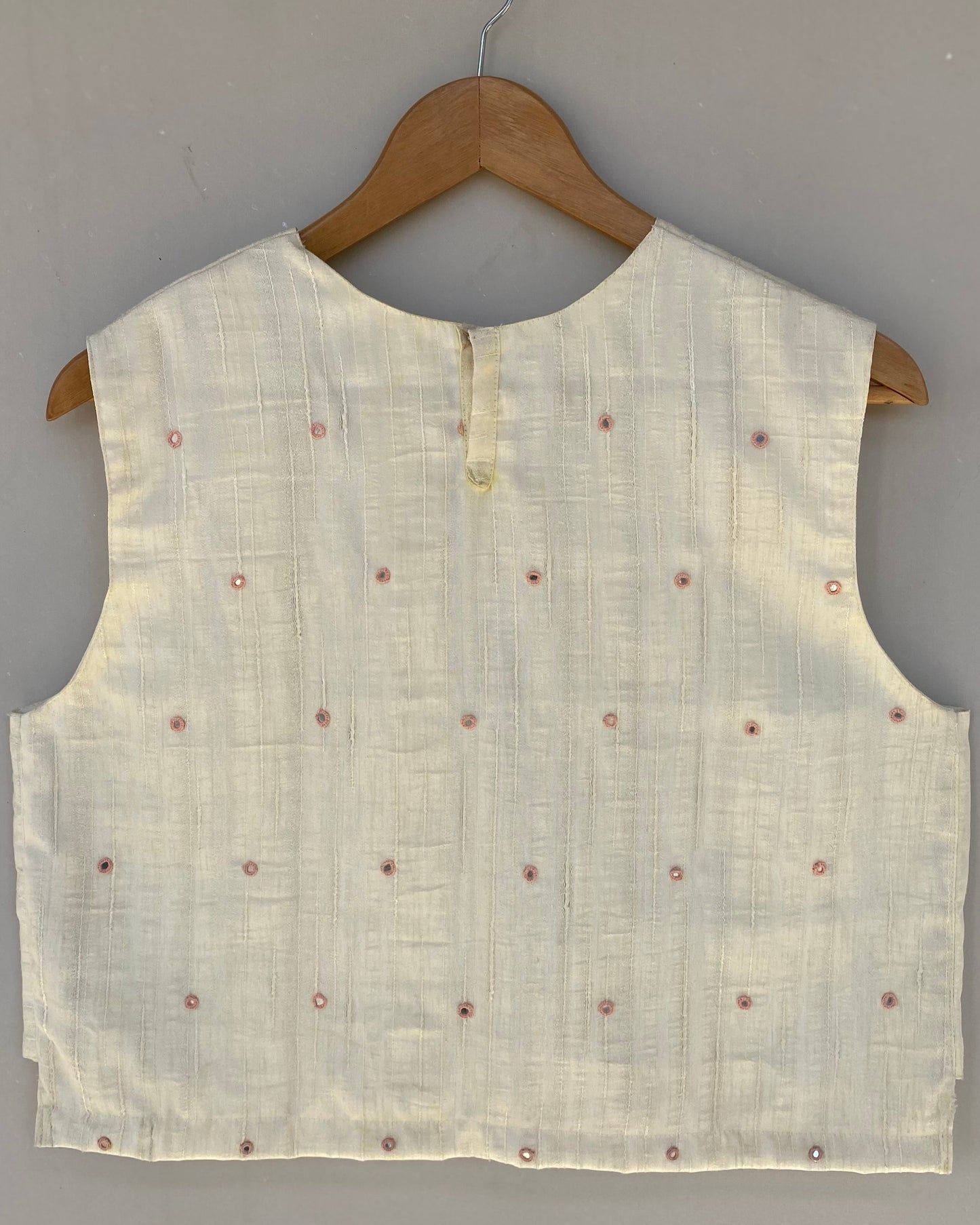 Cream white mirror work crop top