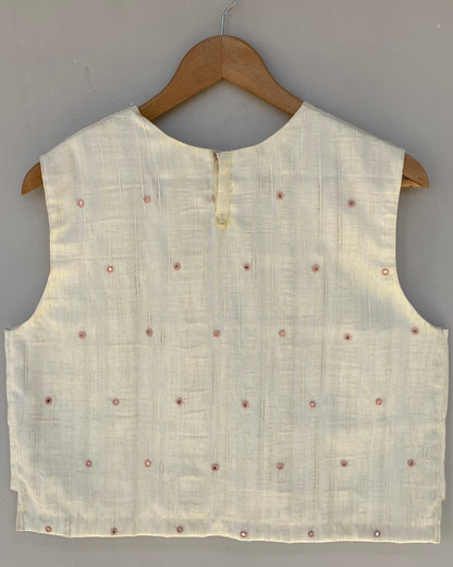 Cream white mirror work crop top