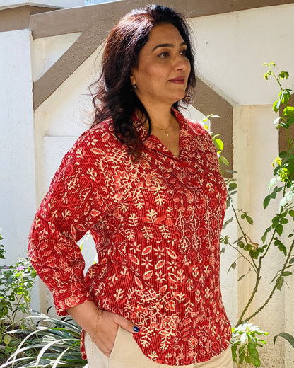 Kantha Work block printed shirt