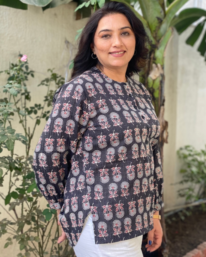 Kantha Work Block Printed shirt