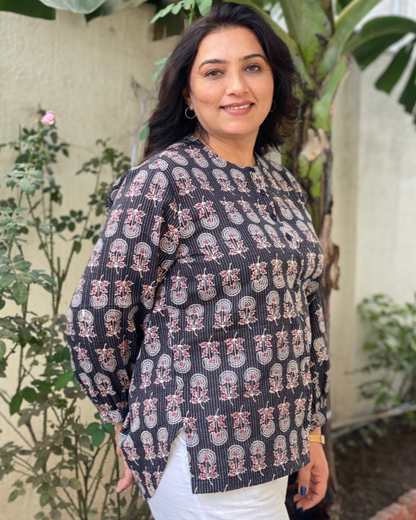 Kantha Work Block Printed shirt