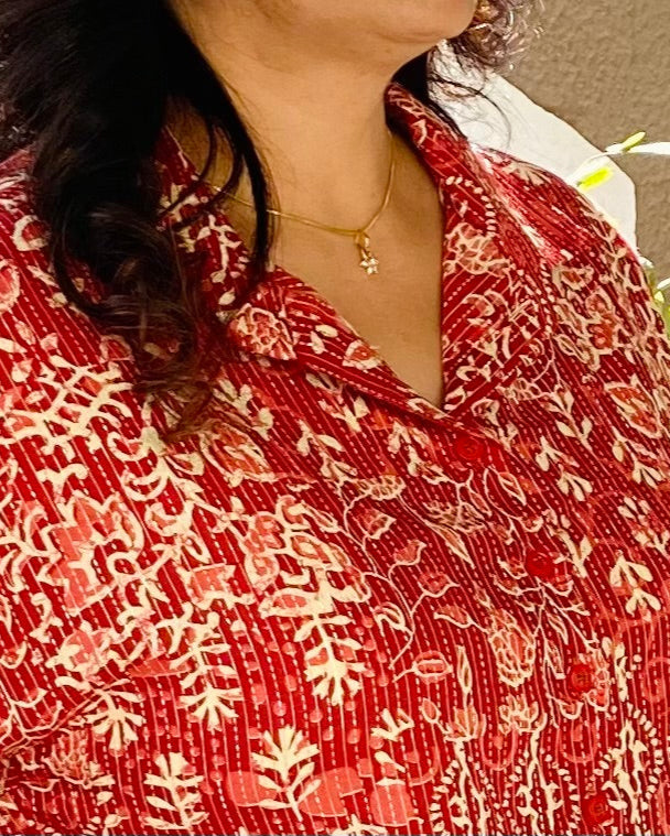 Kantha Work block printed shirt