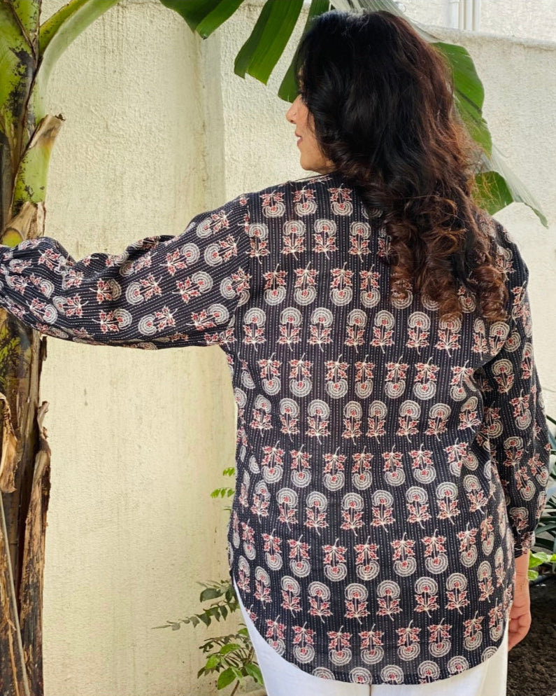 Kantha Work Block Printed shirt