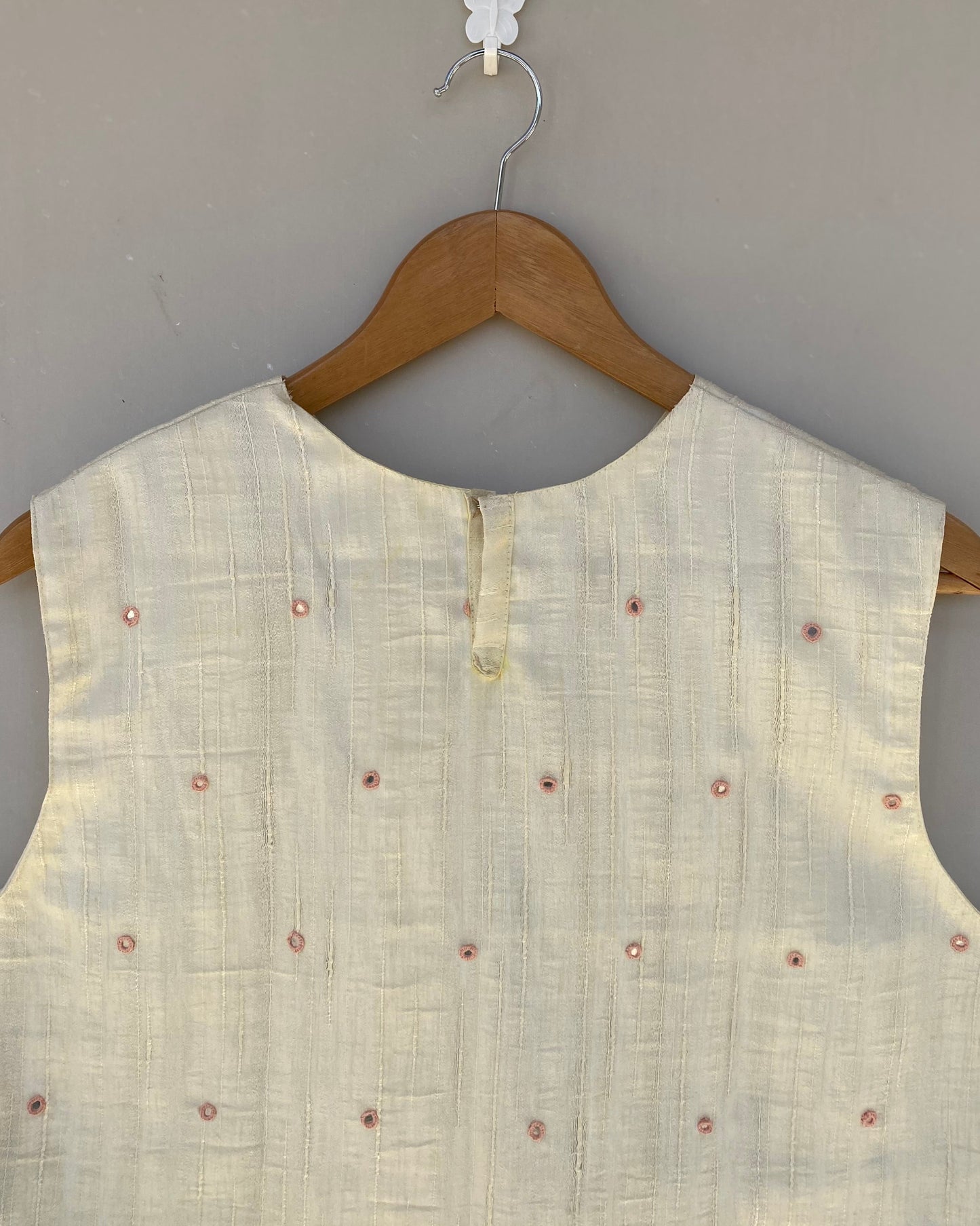 Cream white mirror work crop top