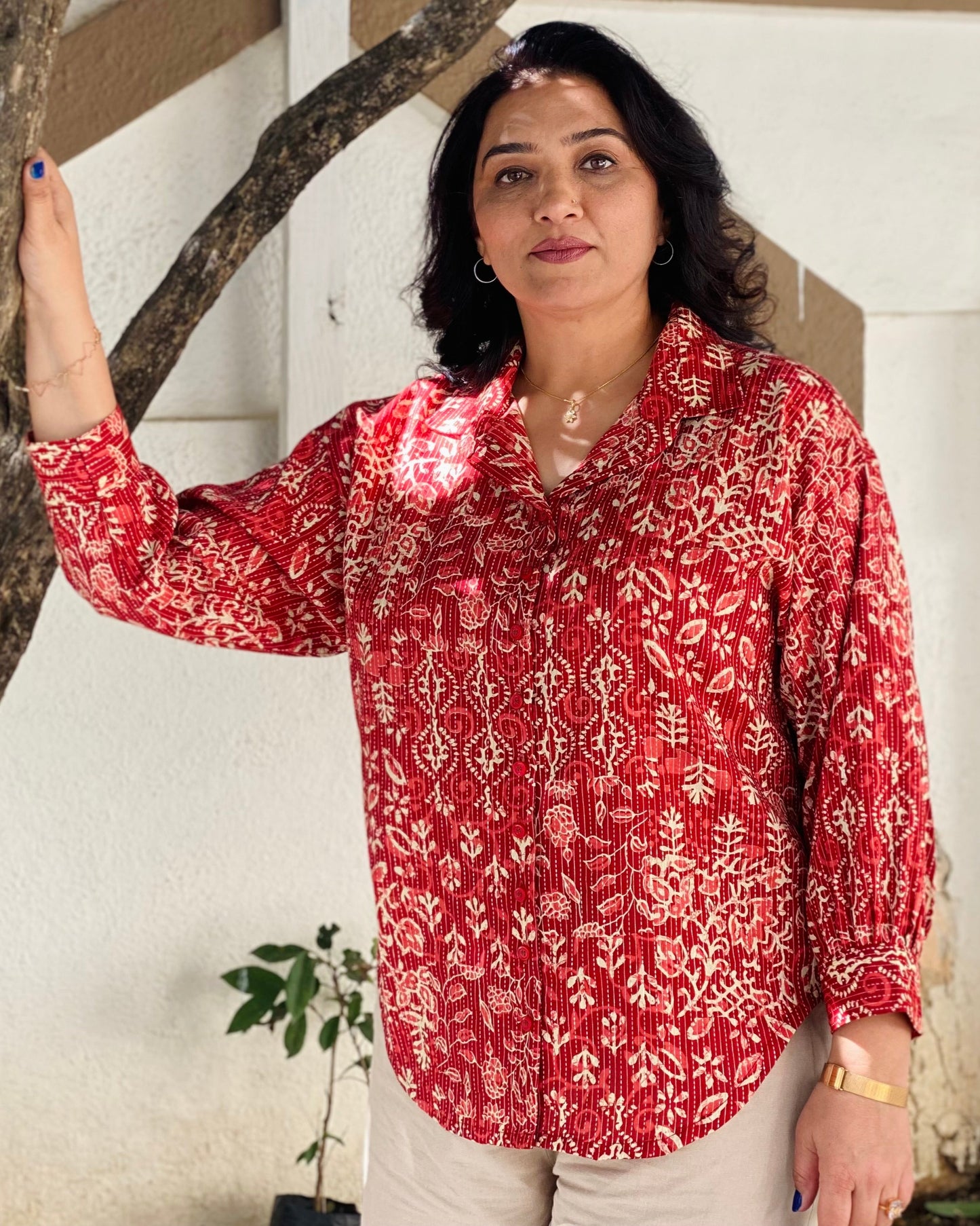 Kantha Work block printed shirt