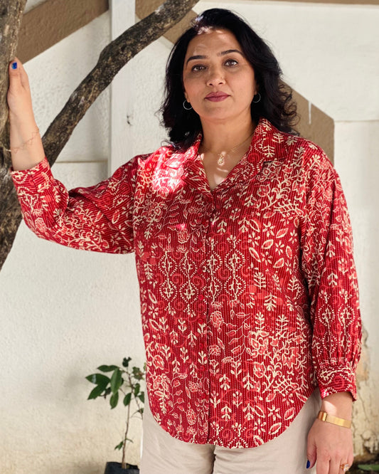 Kantha Work block printed shirt