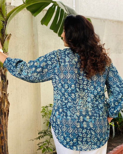 Kantha Work Block Printed shirt
