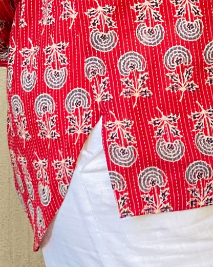 Kantha Work Block Printed shirt