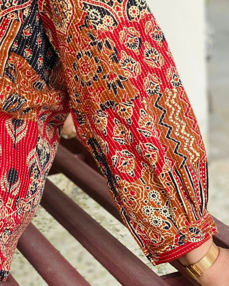 Kantha Work Block Printed shirt