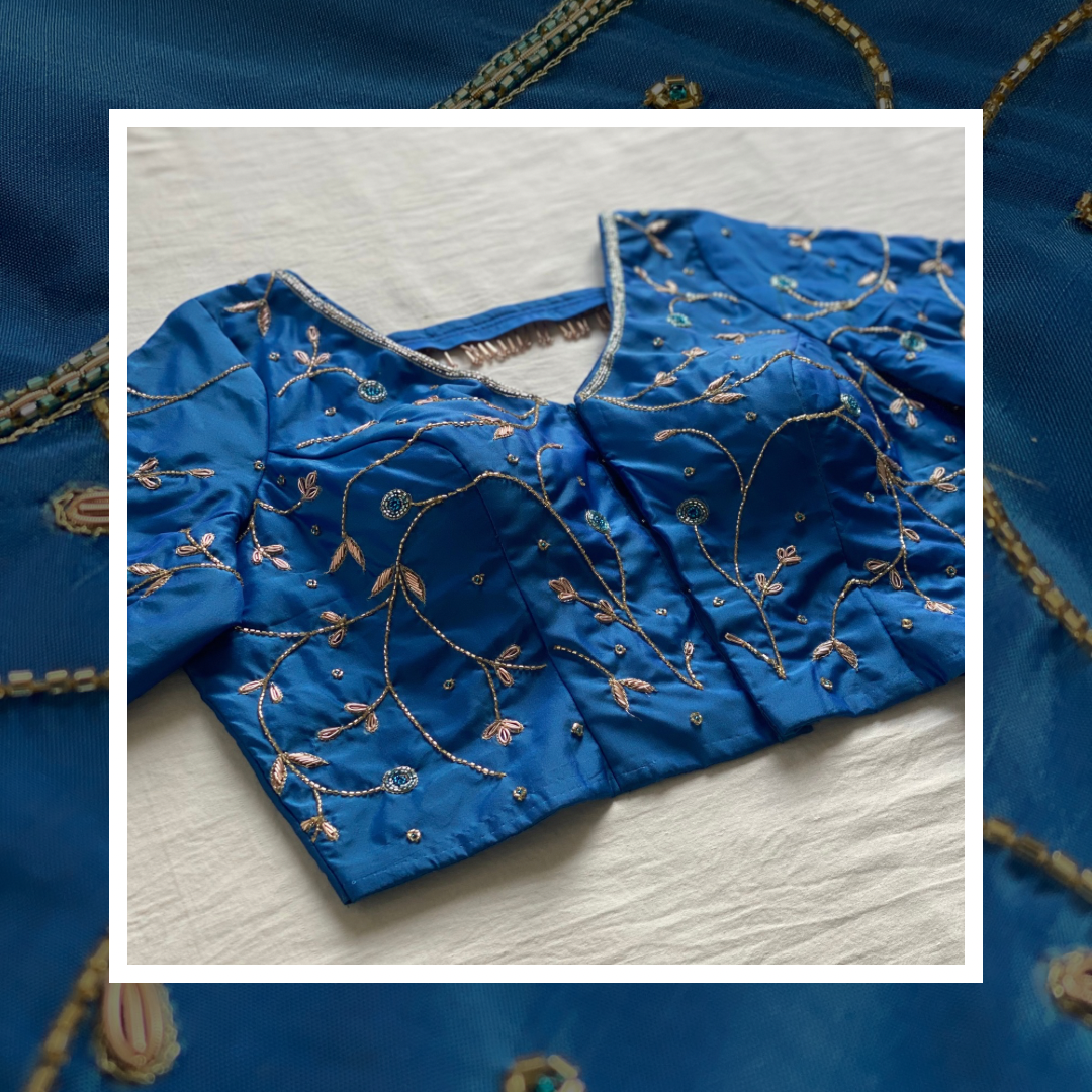 Blue zardozi work blouse