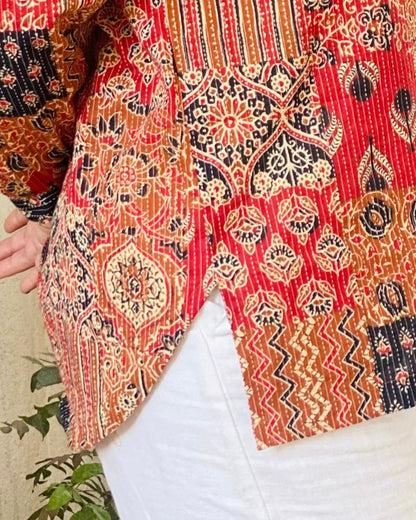 Kantha Work Block Printed shirt