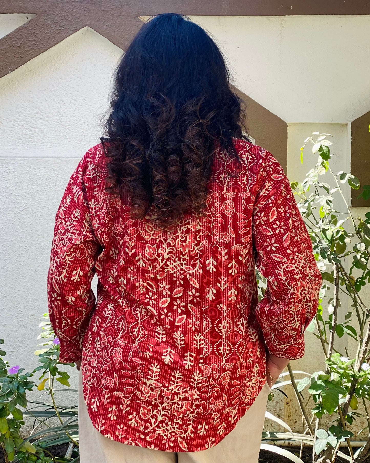 Kantha Work block printed shirt