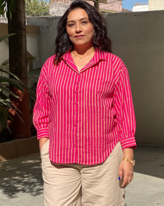 Blush pink stripes Natural dyed shirt