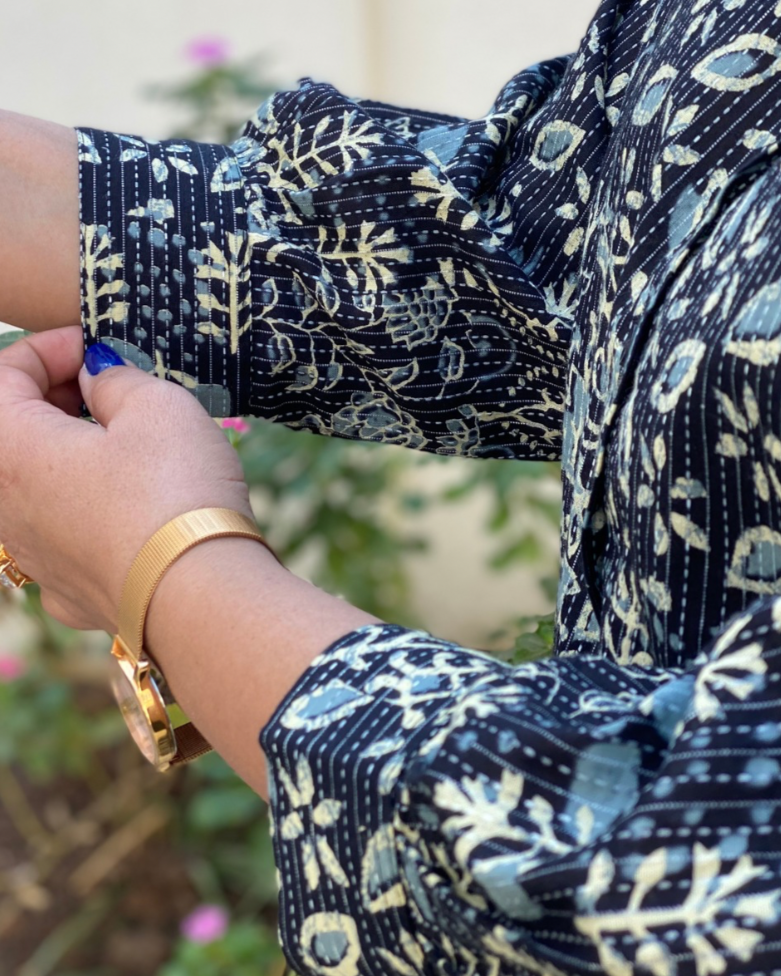 Kantha Work block printed shirt