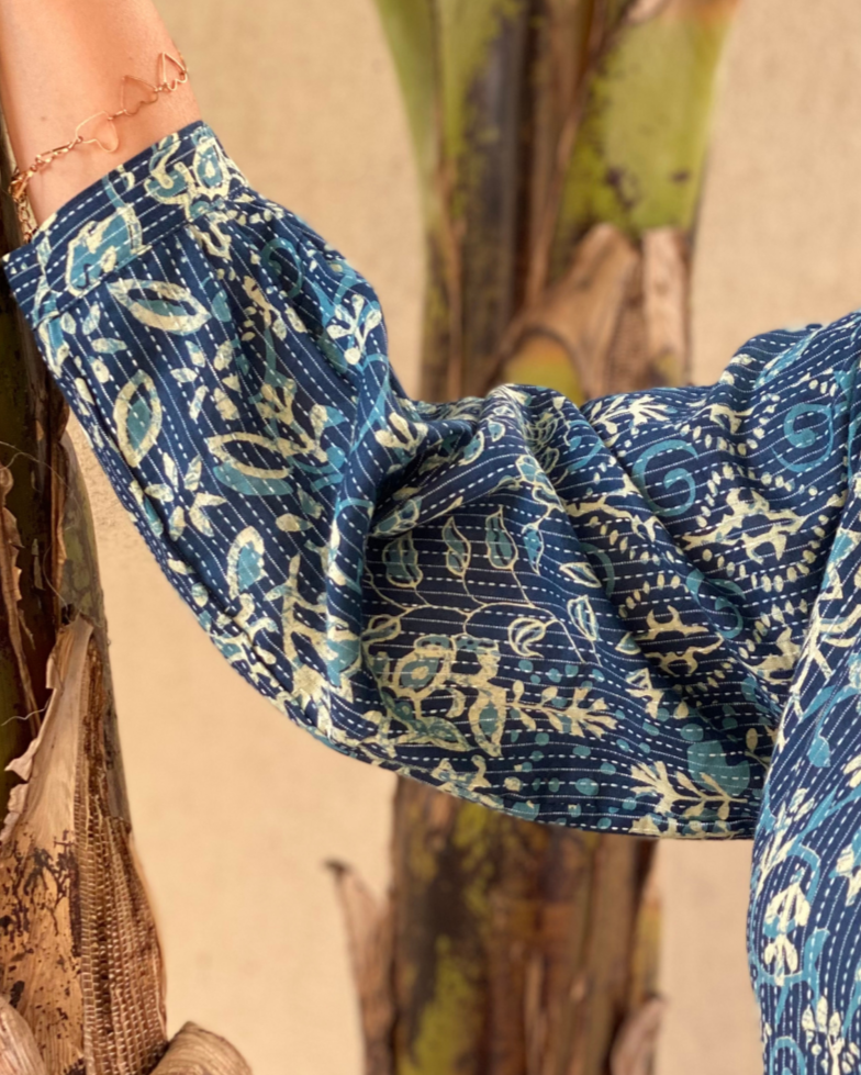 Kantha Work Block Printed shirt