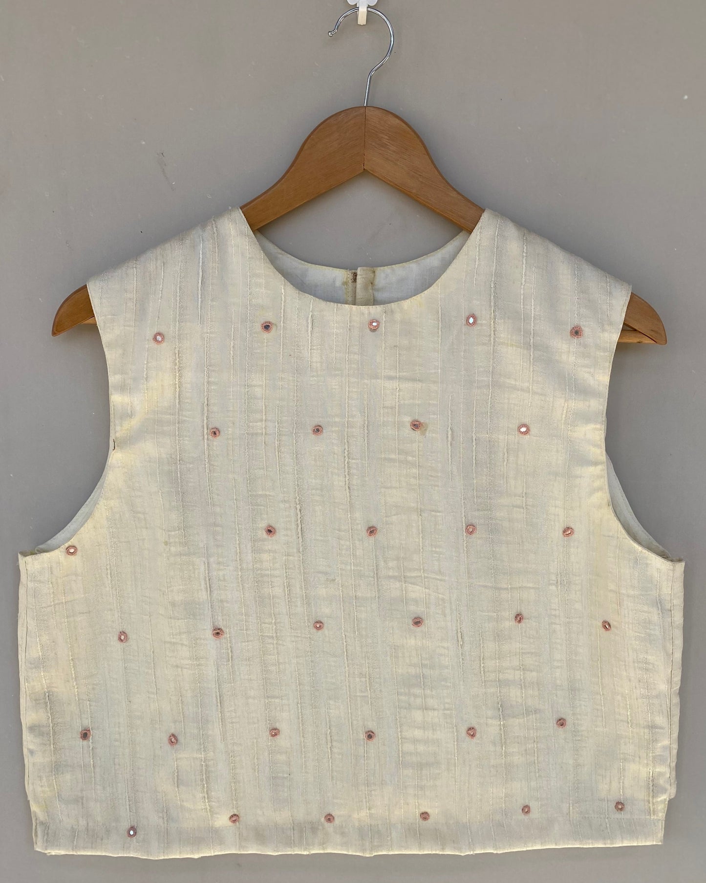 Cream white mirror work crop top