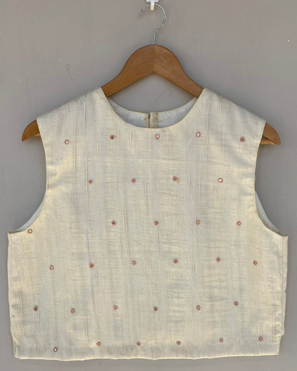 Cream white mirror work crop top