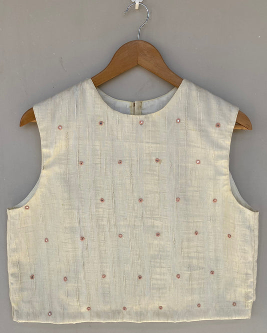 Cream white mirror work crop top
