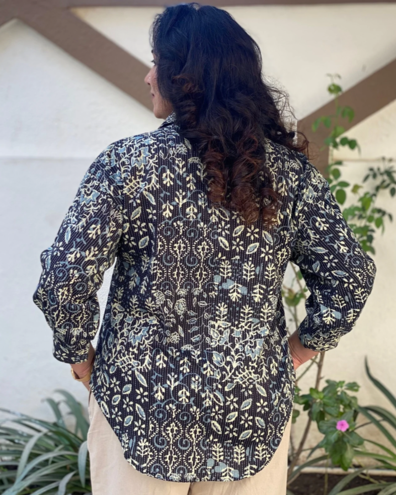 Kantha Work block printed shirt