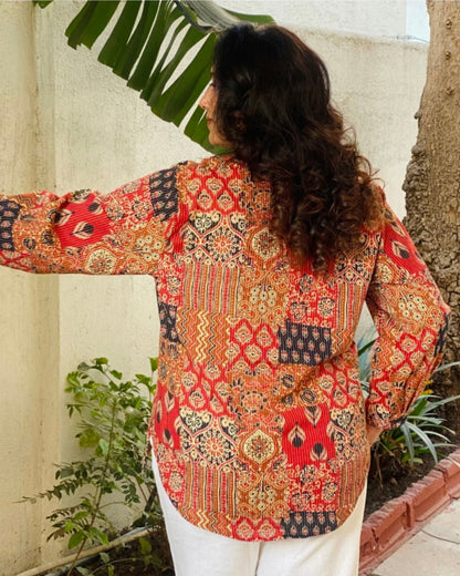 Kantha Work Block Printed shirt