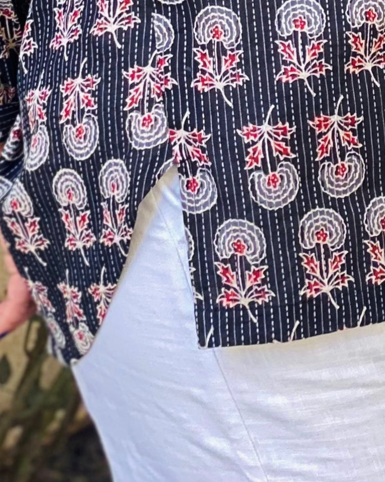 Kantha Work Block Printed shirt