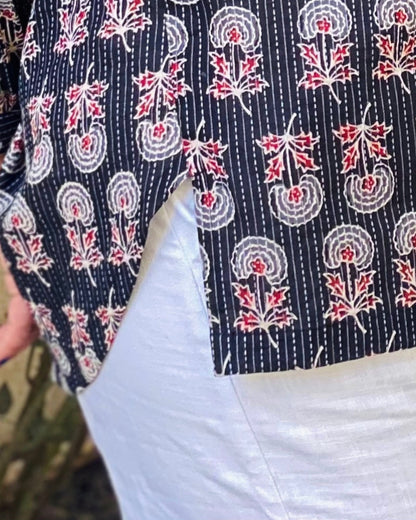 Kantha Work Block Printed shirt