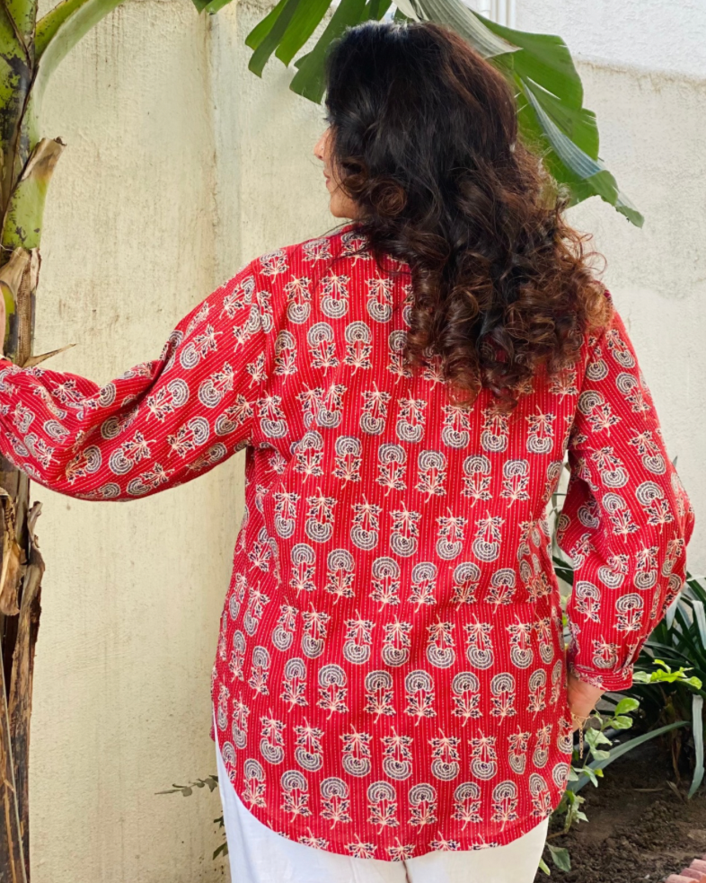 Kantha Work Block Printed shirt