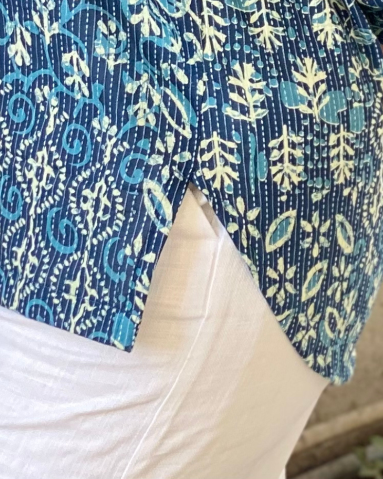 Kantha Work Block Printed shirt