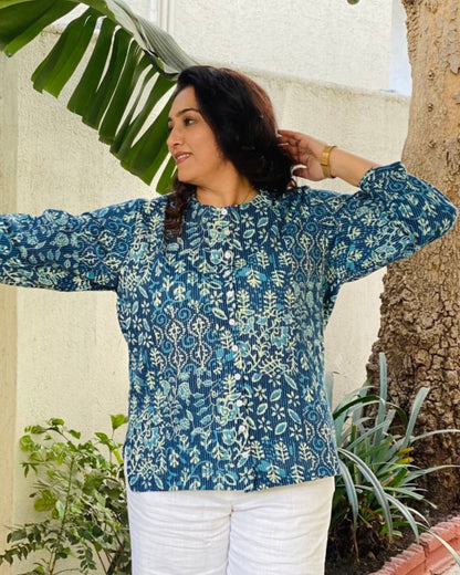 Kantha Work Block Printed shirt