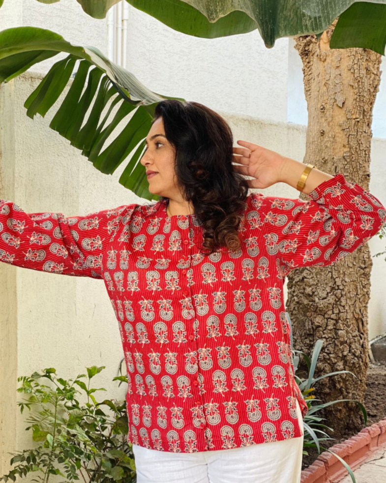 Kantha Work Block Printed shirt