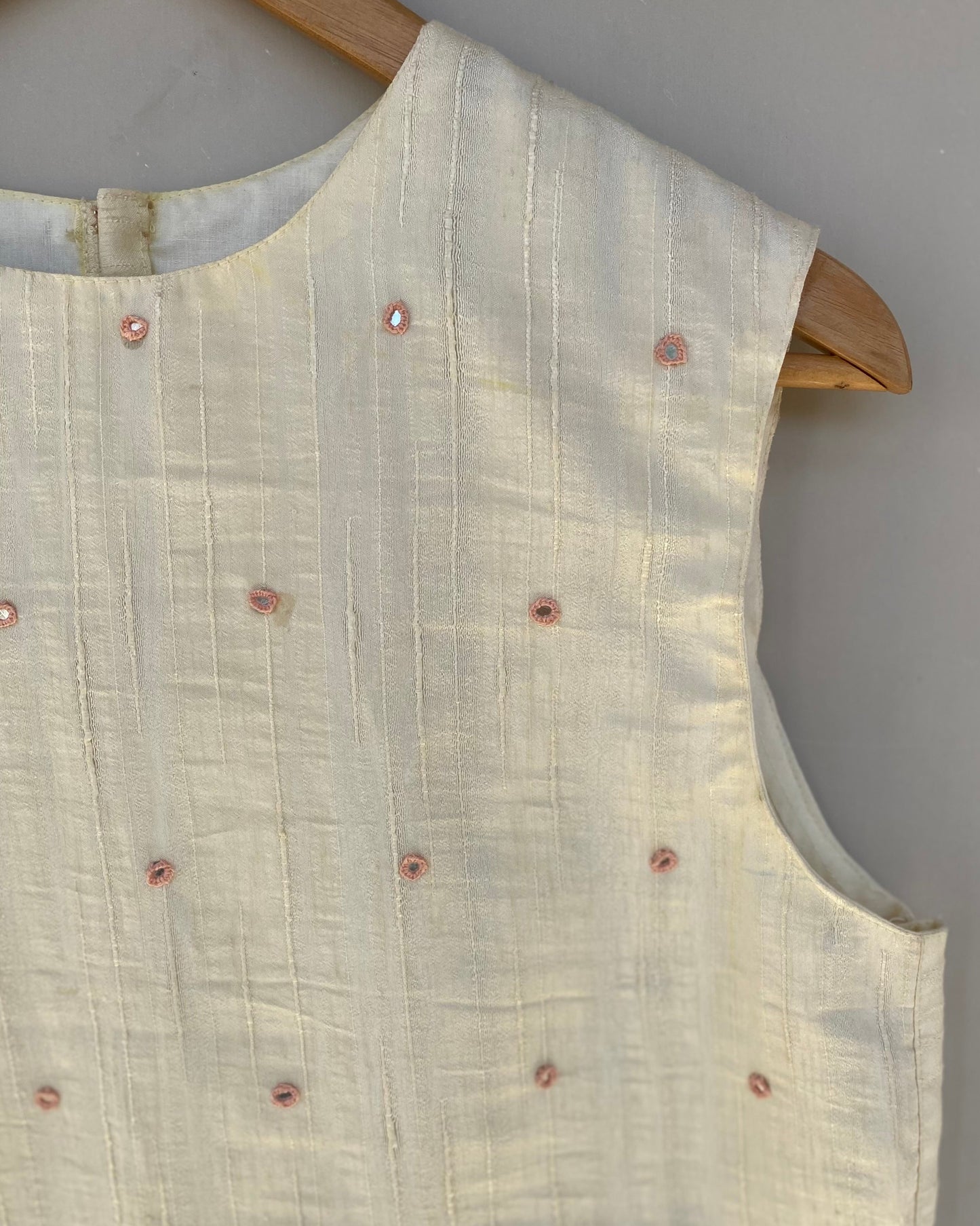 Cream white mirror work crop top