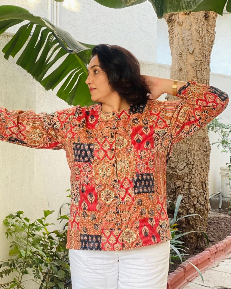 Kantha Work Block Printed shirt