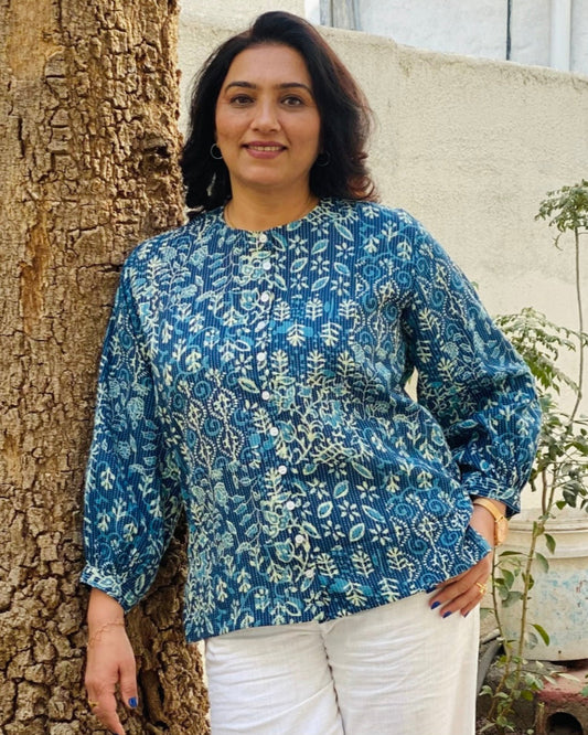 Kantha Work Block Printed shirt